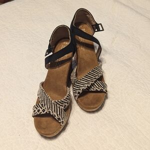 TOMS cork & canvas wedge sandal 6.5